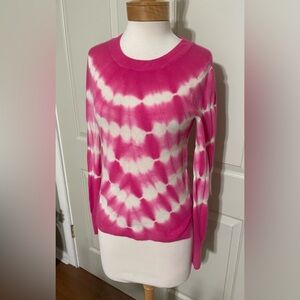 J Crew Women’s 100% Cashmere Pink and White Tie Die Long Sleeve Sweater Size S